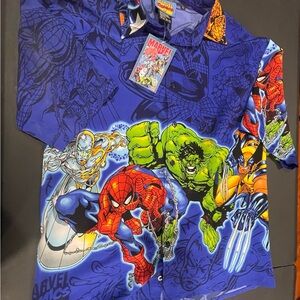 Vintage 2001 Marvel Comics button down Shirt L NWT